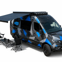 Girard GG750 Solar Awning installed on a sprinter 144 van with black cassette housing