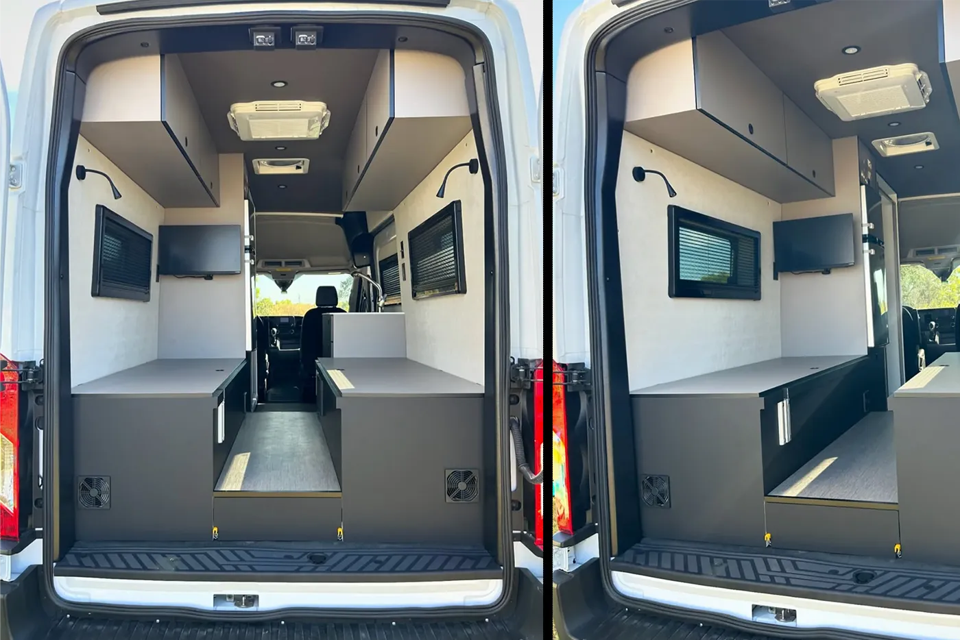 Ford Transit High Roof rear door trim installed at back doors - black