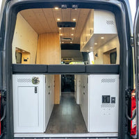 Ford Transit High Roof rear door trim installed at back doors