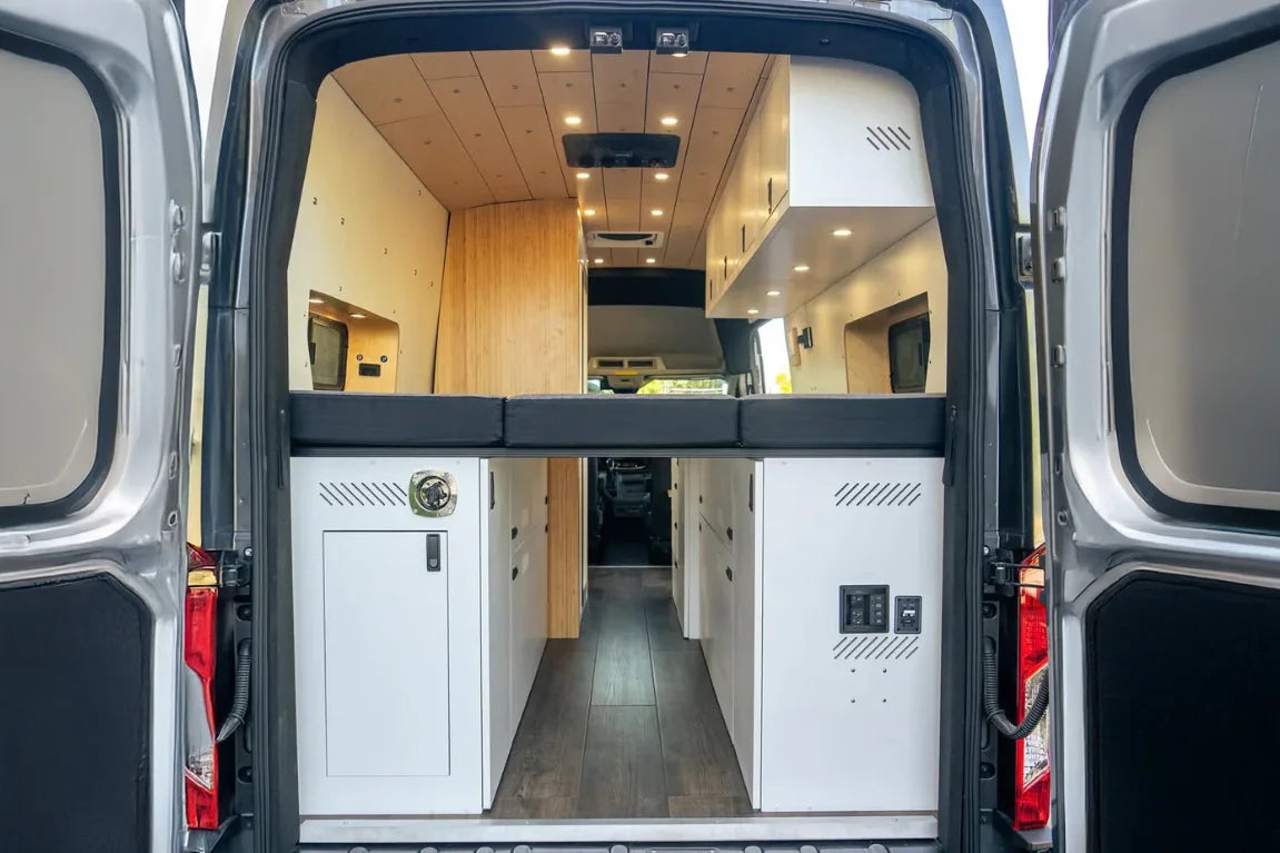 Ford Transit High Roof rear door trim installed at back doors