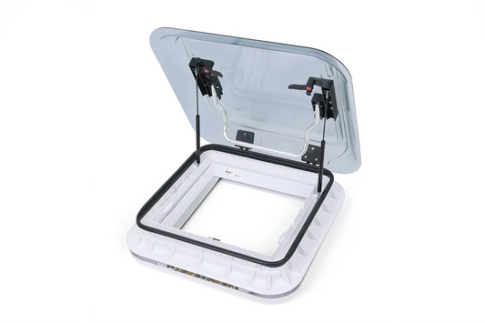 NomadicArk 450 x 400 van and RV skylight roof hatch shown open on a white background