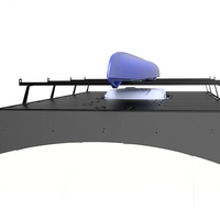 Orion Van Gear Riser Bar Kit holding a kayak above an air conditioner on transit van with full walkable deck platform 