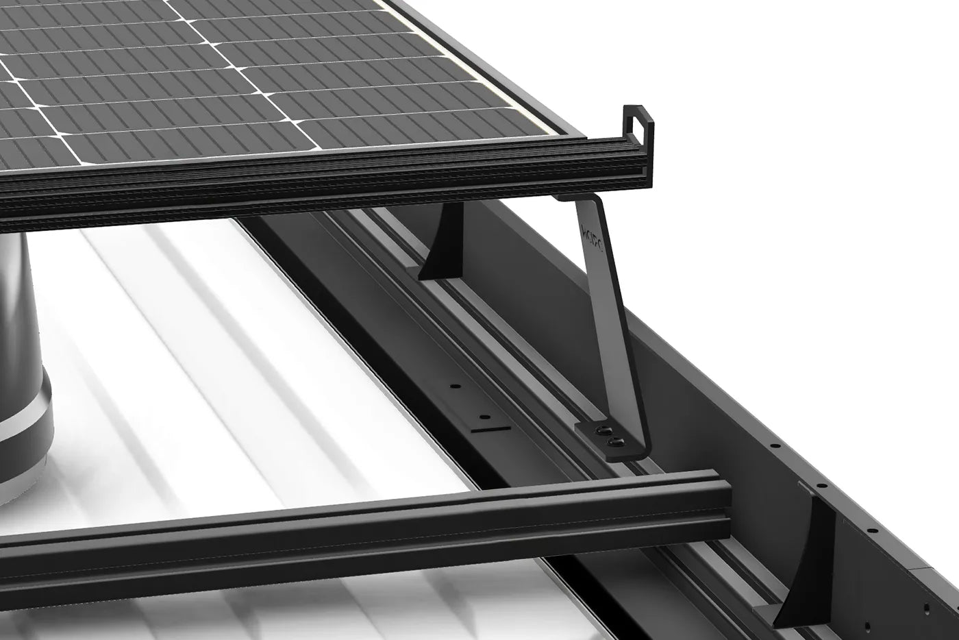 Inside shot of orion promaster roof rack and riser bar brackets