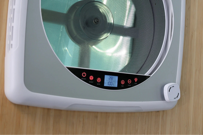 Touchscreen control panel of ProBreeze fan showing 10 speed levels and auto temperature mode