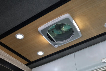 Integrated dual 2W LED lights illuminating van interior beneath ProBreeze roof vent