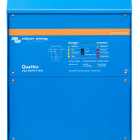 Blue Victron Energy Quattro power station on a white background