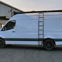 Sprinter wheel wrap side ladder with orion van gear roof rack 