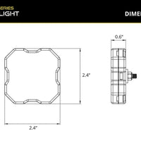 Technical drawing of a product with dimensions labeled, featuring 'Stage Series Rock Light' branding.