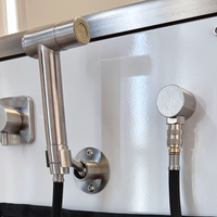 Stainless steel RV and marine shower port with hot and cold mixer valve