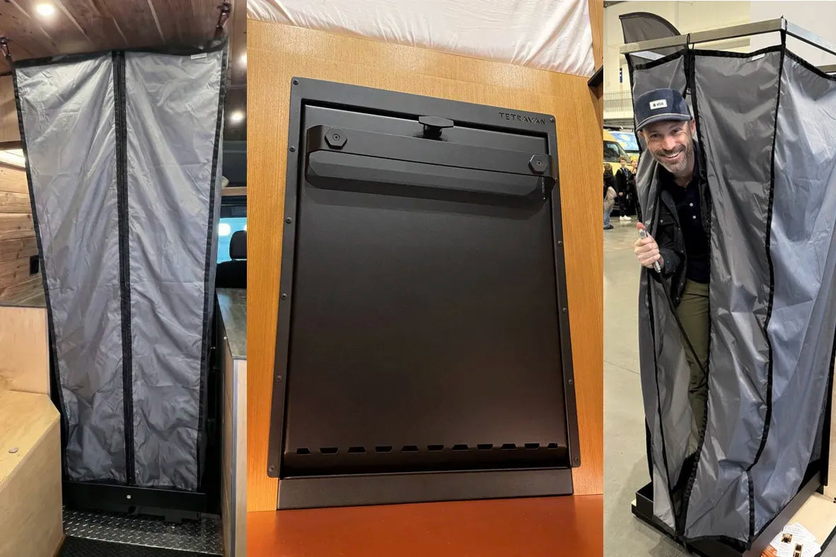 Tetravan Folding Shower 2.1 with magnetic curtain for camper vans
