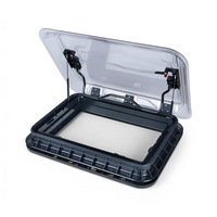 NomadicArk 700 x 500mm black interior van and RV skylight roof hatch shown open on a white background