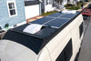 4 - 150 watt walkable marine solar panels (white backing) on an orion van gear roof rack