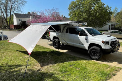 4Wheel Camper F45s 260 Awning Extension. Red Trim, Red Patch, Grey Tarp.