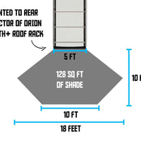 Dimensions of the Rear Dragonfly awning on an Orion Van Gear Promaster Roof Rack