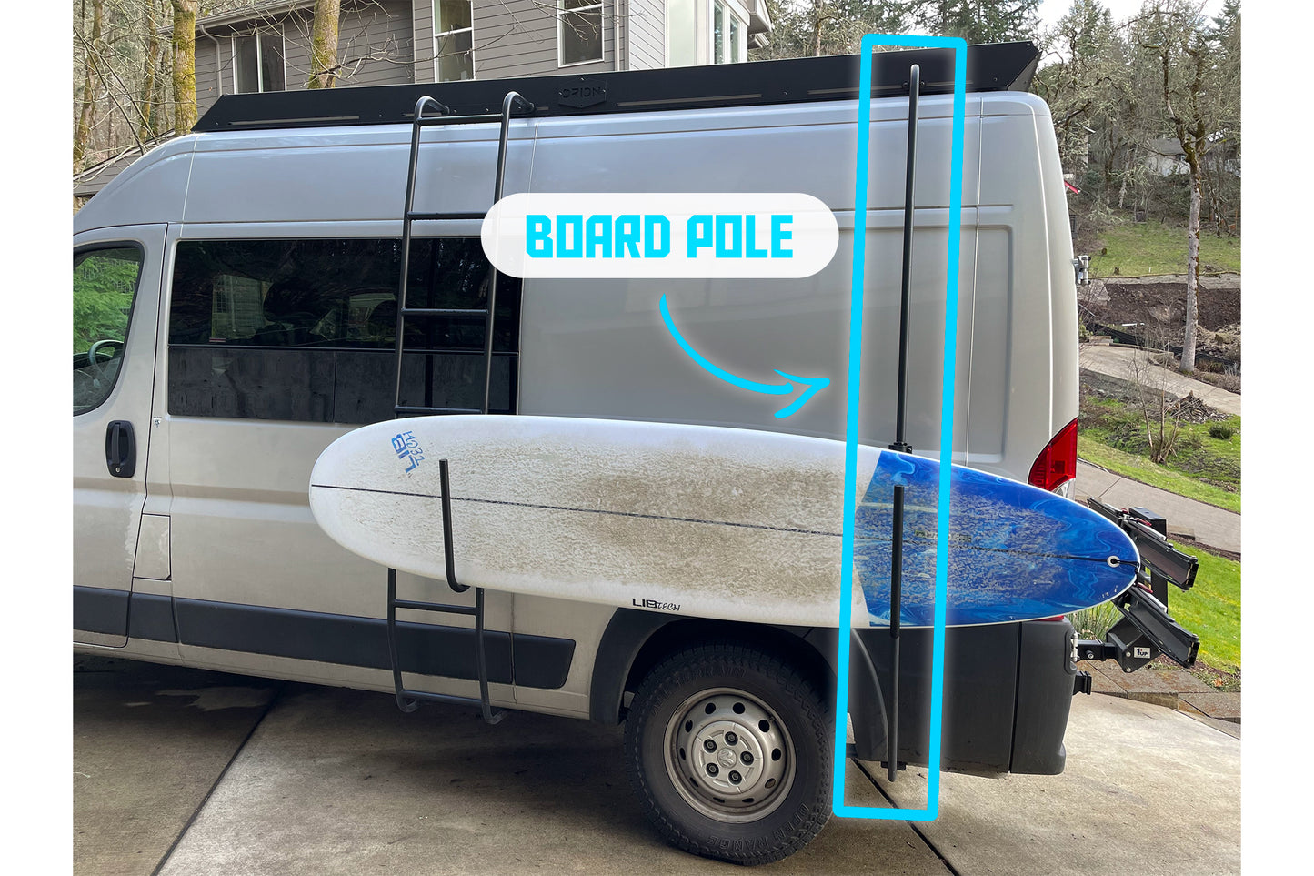 Promaster Board Pole Shown on Orion Roof Rack