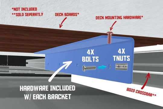 A diagram showing orion van gear deck brackets for promaster roof rack
