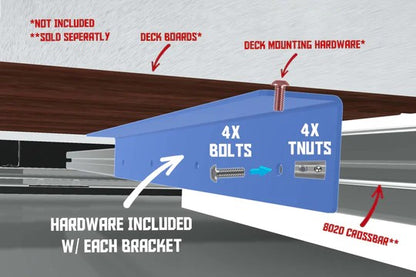 A diagram showing orion van gear deck brackets for promaster roof rack