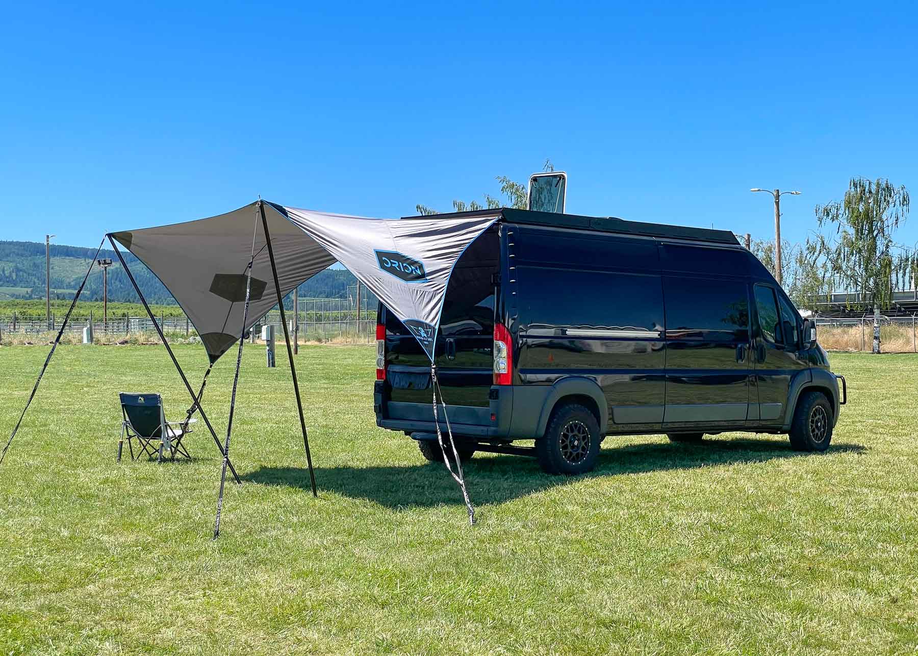 Dragon Fly Rear Awning Tarp on Promaster Roof Rack