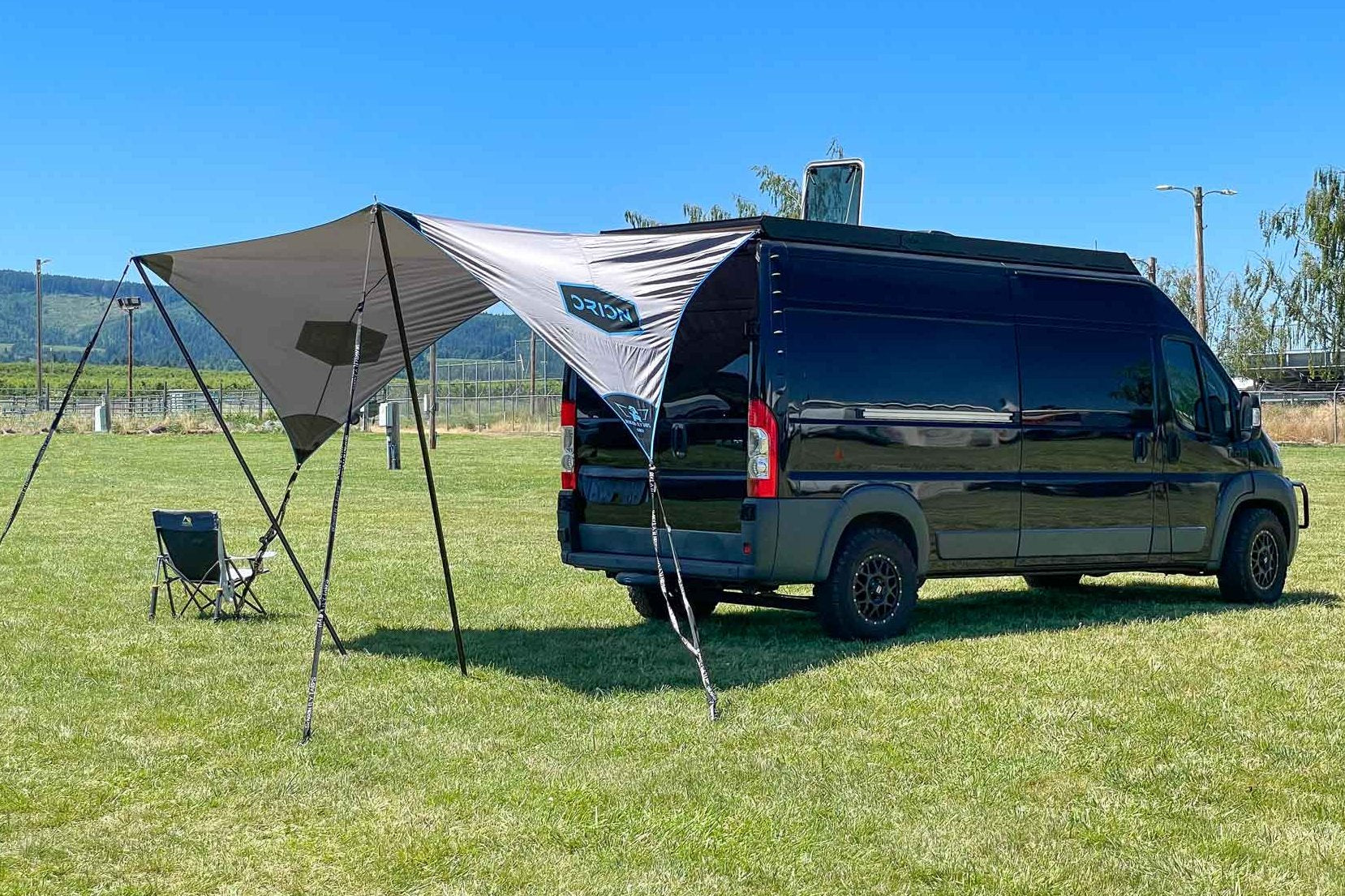 Dragon Fly Rear Awning Tarp on Promaster Roof Rack