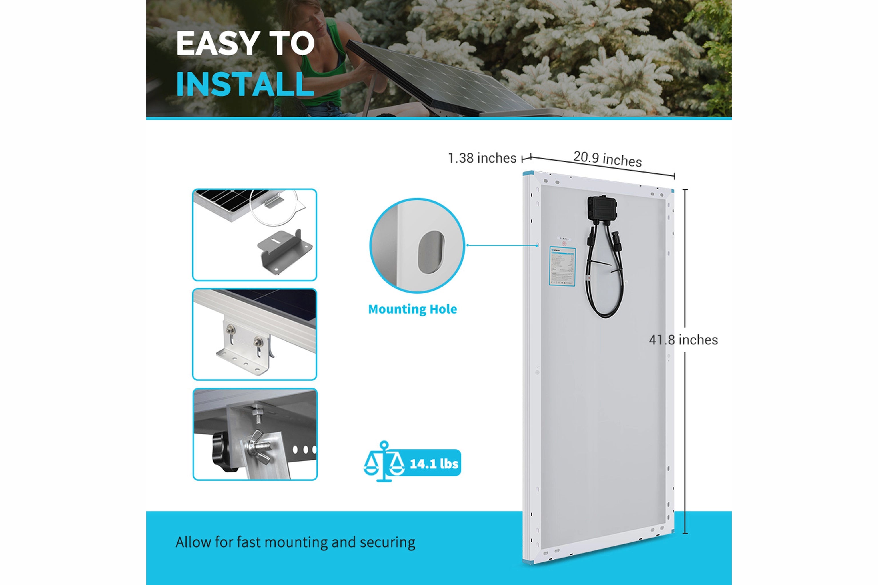 Renogy 100 Watt 12v Solar Panel Compact Design Dimentions