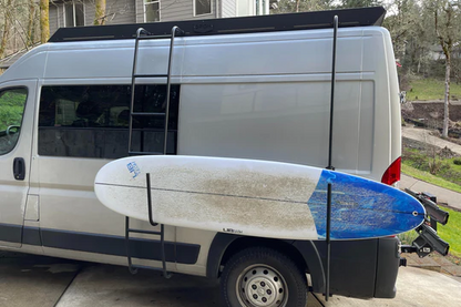 Orion promaster roof rack with surf board hooks and board pole on a 136 promaster van
